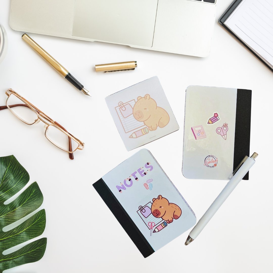 Mini Stationery Set – Pocket Notebook, Sticky Notes & White Gel Pen - Splash of Charm