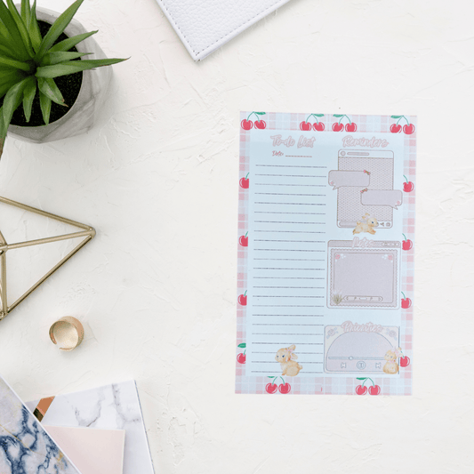 Cherry Coquette Bunny Daily Planner & To - Do List Notepad - Splash of Charm