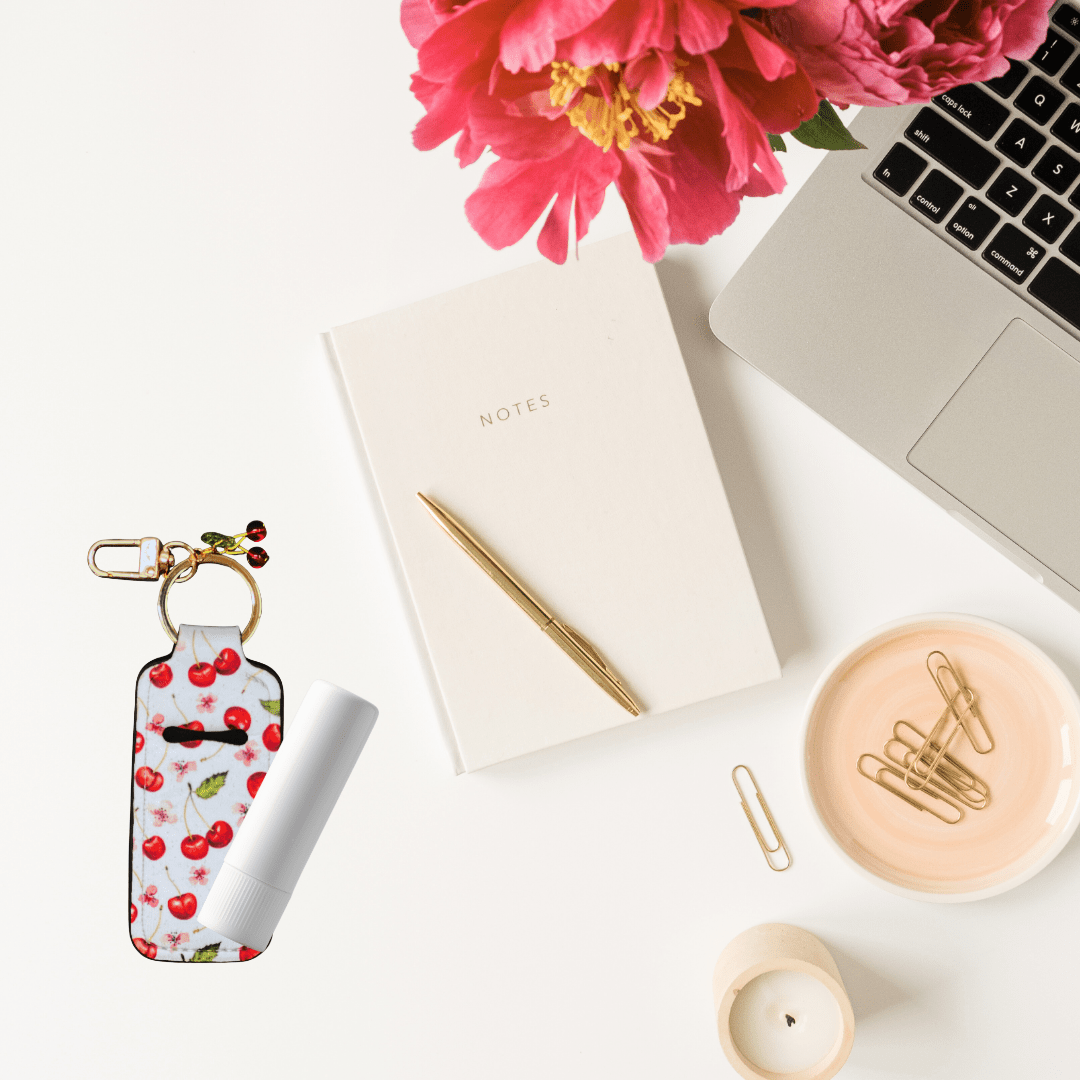 Cherry Jubilee Lip Balm Purse Charm – Cute Cherry Keychain Holder - Splash of Charm