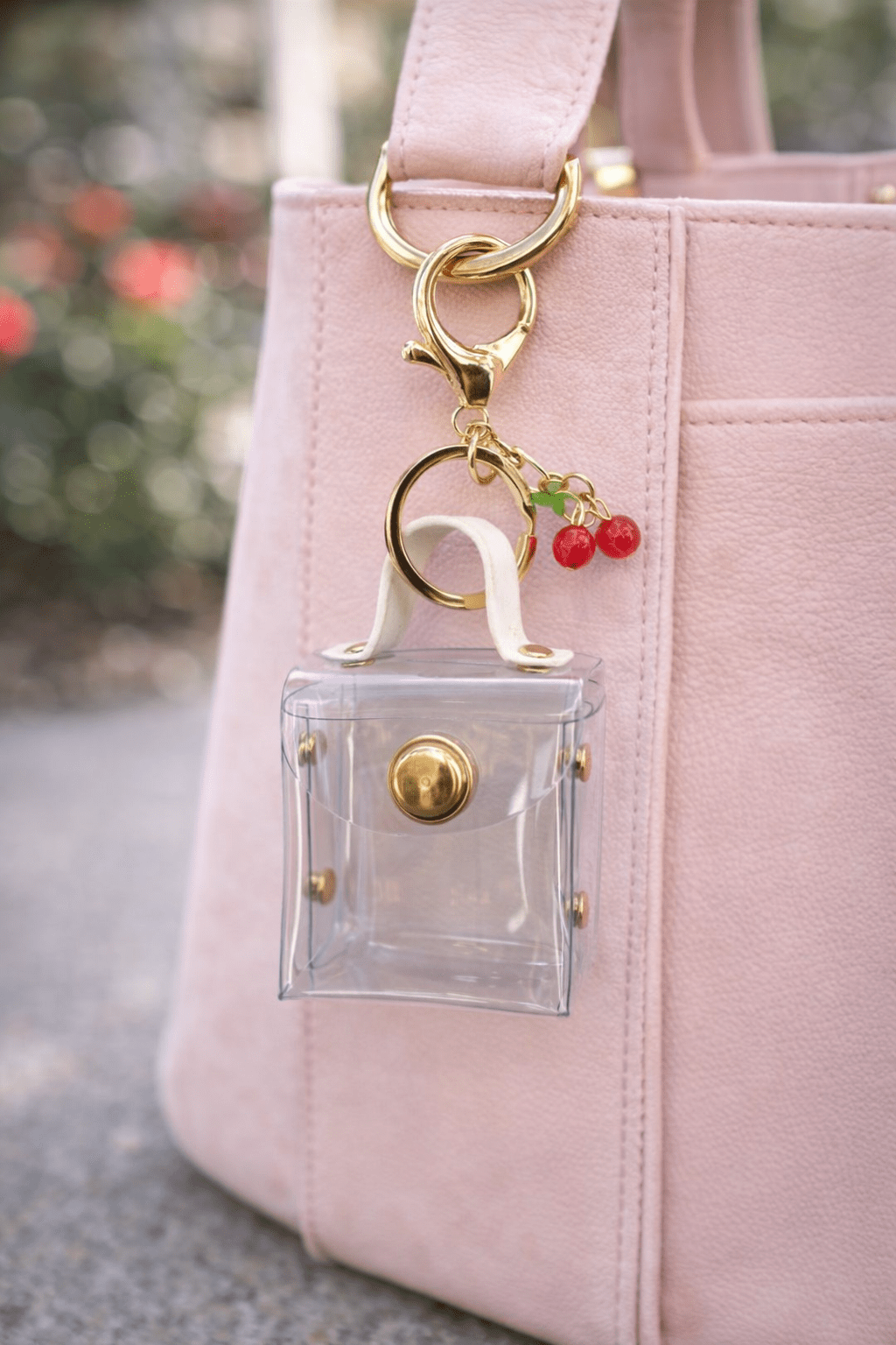 Clear Mini Pouch Keychain with Cherry Charm – Soft Life Accessory - Splash of Charm