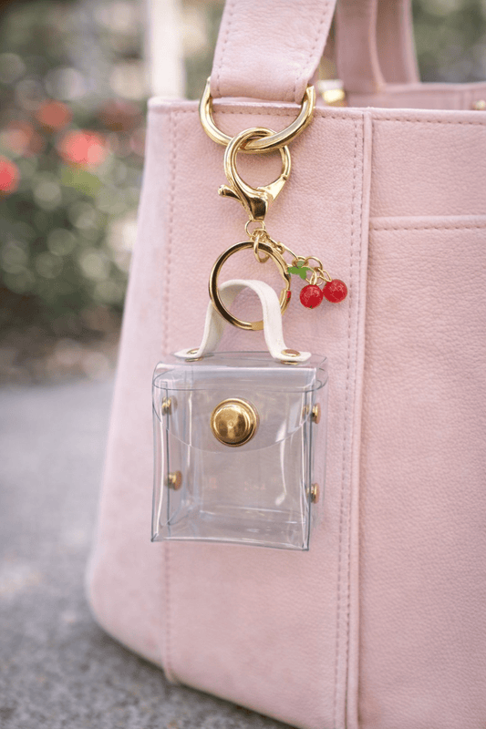 Clear Mini Pouch Keychain with Cherry Charm – Soft Life Accessory - Splash of Charm