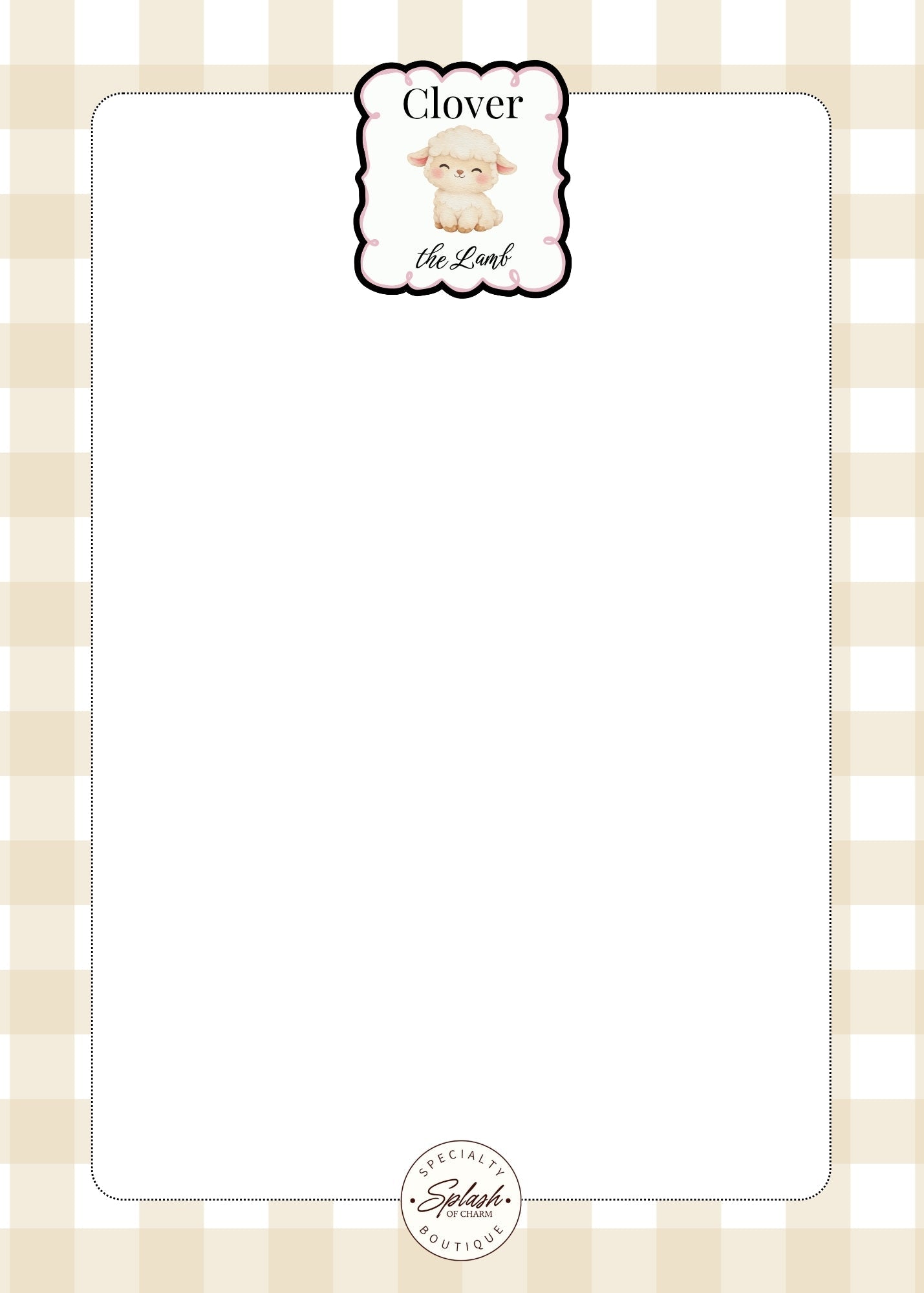Clover the Lamb Gingham 5x7 Notepad | Cute Lamb Memo Pad - Splash of Charm