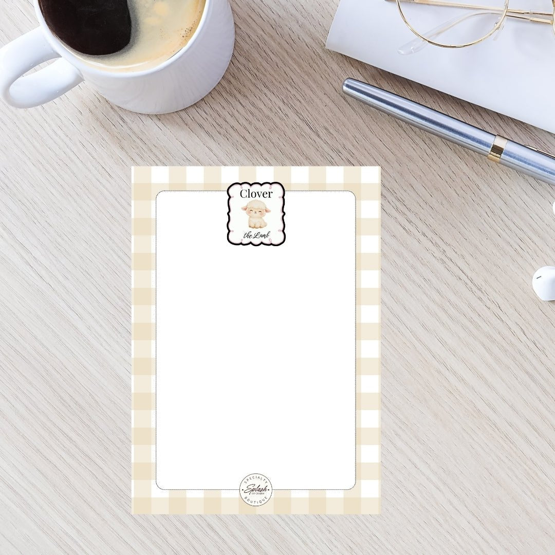 Clover the Lamb Gingham 5x7 Notepad | Cute Lamb Memo Pad - Splash of Charm
