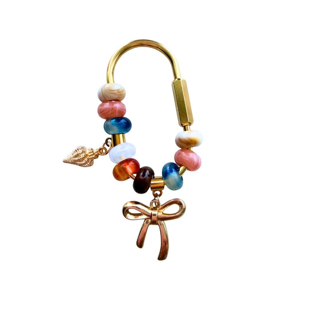 Coastal Bow Beaded Bag Charm | Gold Purse Charm - Splash of Charm