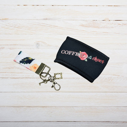 Coffee and Chaos Coffee Sleeve & Thumblet Keychain Set – Fun Gift - Splash of Charm