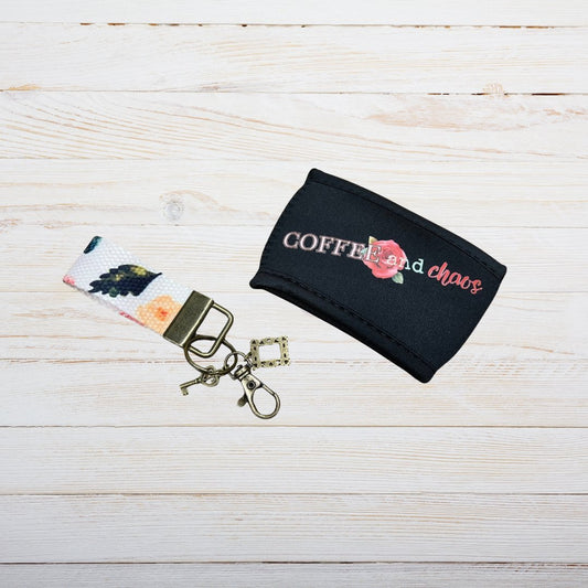 Coffee and Chaos Coffee Sleeve & Thumblet Keychain Set – Fun Gift - Splash of Charm