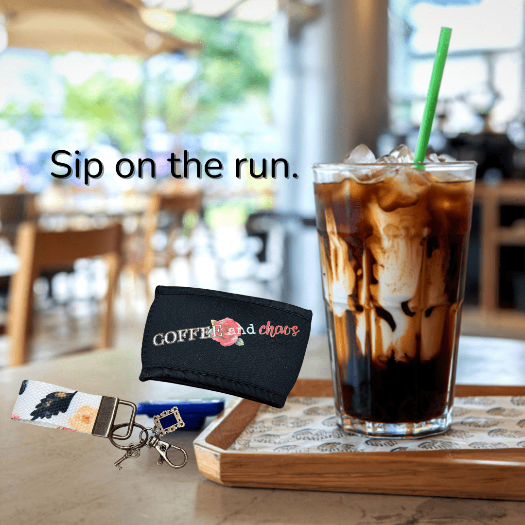 Coffee and Chaos Coffee Sleeve & Thumblet Keychain Set – Fun Gift - Splash of Charm