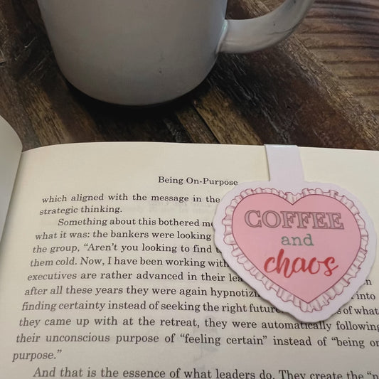 Coffee and Chaos Pink Heart Magnetic Bookmark – Fun Book Lover Gift - Splash of Charm