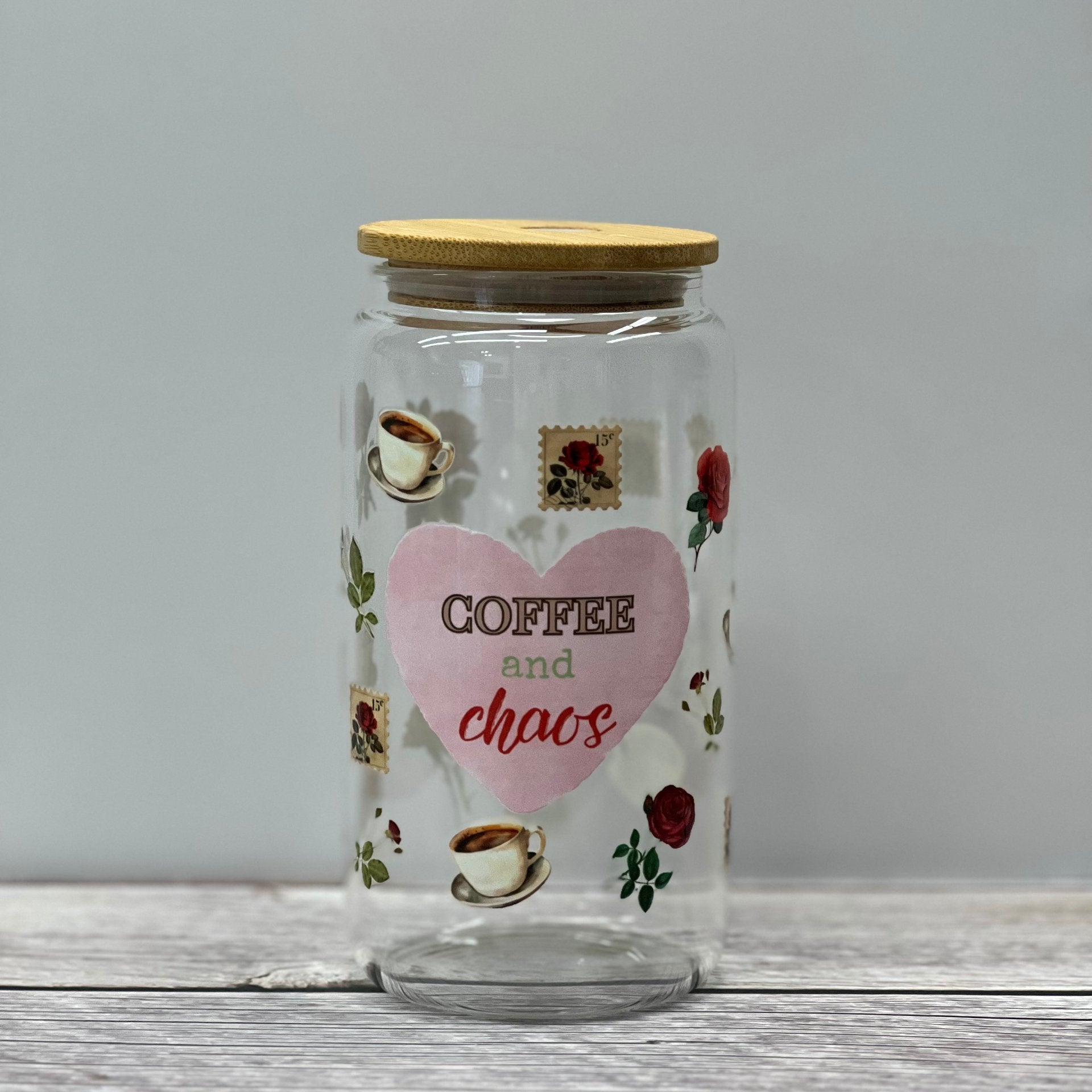 Coffee & Roses Beer Can Glass Tumbler – Vintage-Inspired Floral Iced Coffee Cup - Splash of Charm