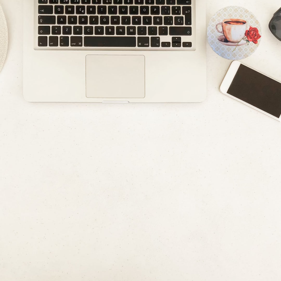 Coffee Cup and Red Rose Vintage Desk Coaster – Elegant Floral Drink Accessory - Splash of Charm