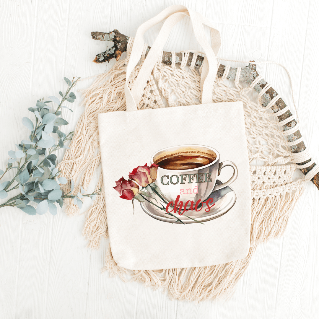 Coffee Cup and Red Roses Chaos Tote | Aesthetic Canvas Tote for Coffee Lovers & Bookworms - Splash of Charm