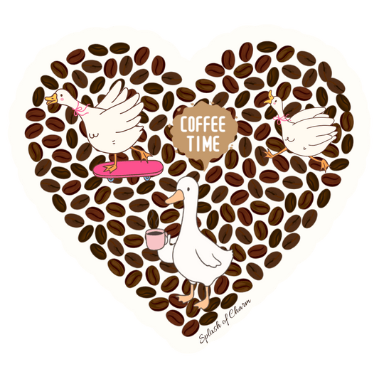 Coffee Time Goose Sticker – Cute Coffee Lover Aesthetic Vinyl Decal - Splash of Charm
