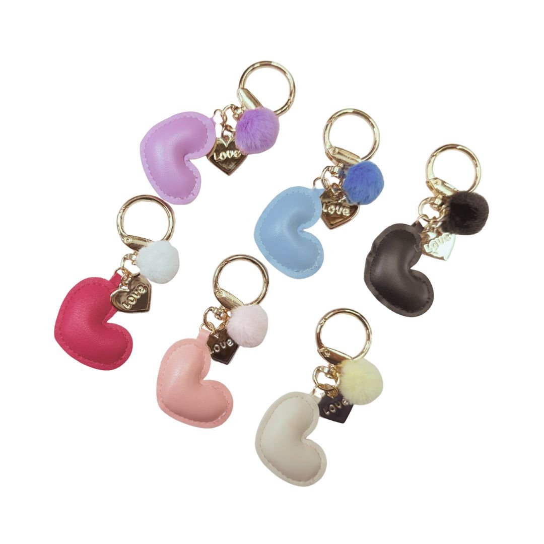 Coquette Heart Charm Keychain with Pom Pom – Purse & Binder Accessory - Splash of Charm