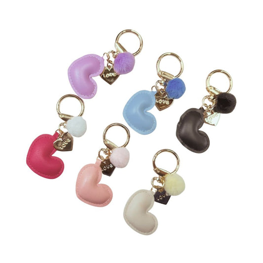 Coquette Heart Charm Keychain with Pom Pom – Purse & Binder Accessory - Splash of Charm