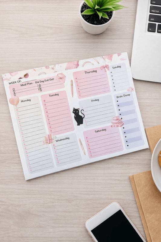 Coquette - Style Cat Weekly Planner Notepad – Cute Desk Organizer - Splash of Charm