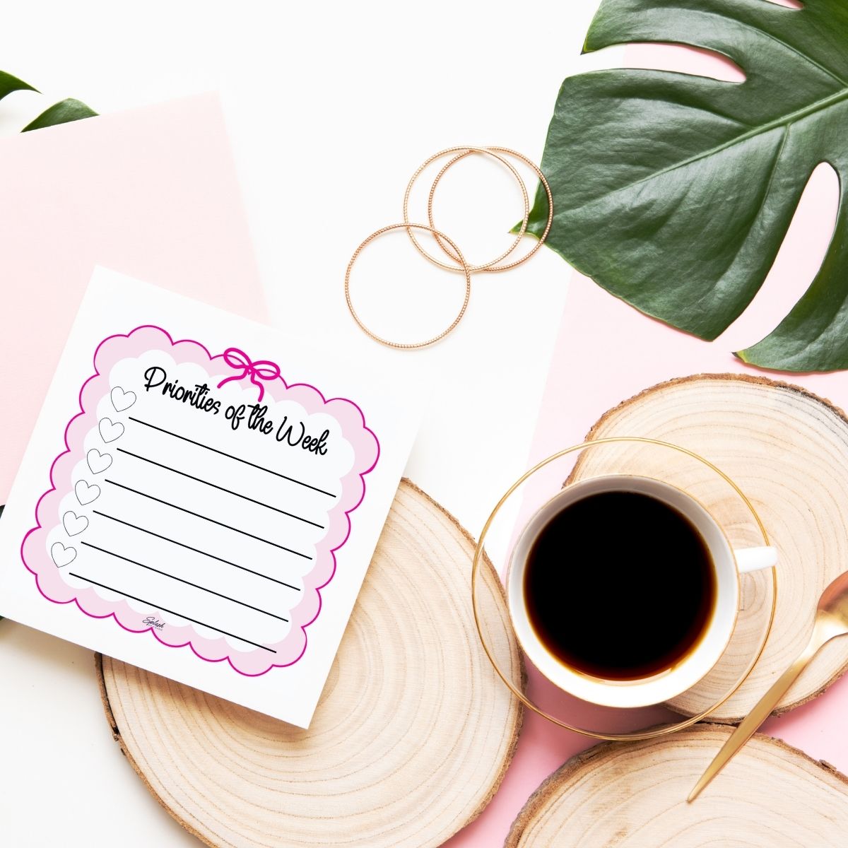 Coquette Weekly Priorities Sticky Notes – Cute Bow & Pink Post - It Pad - Splash of Charm