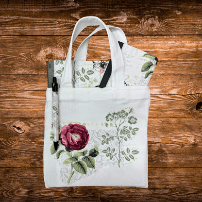 Cranberry Floral Travel Journal Stationery Set – Journal, Pocket Notebook, Pen & Mini Tote - Splash of Charm