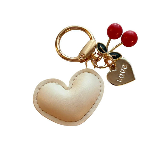 Cream Heart Purse Charm Keychain – Gold Coquette Bag Charm (Cherry, Lemon, Bunny) - Splash of Charm