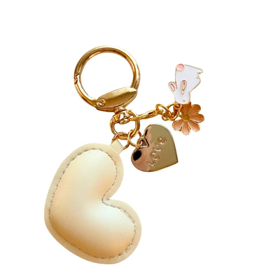Cream Heart Purse Charm Keychain – Gold Coquette Bag Charm (Cherry, Lemon, Bunny) - Splash of Charm