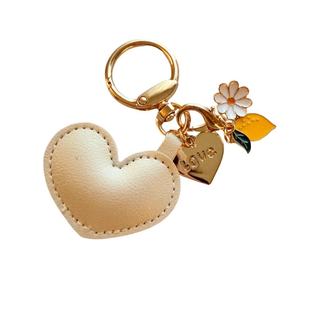 Cream Heart Purse Charm Keychain – Gold Coquette Bag Charm (Cherry, Lemon, Bunny) - Splash of Charm