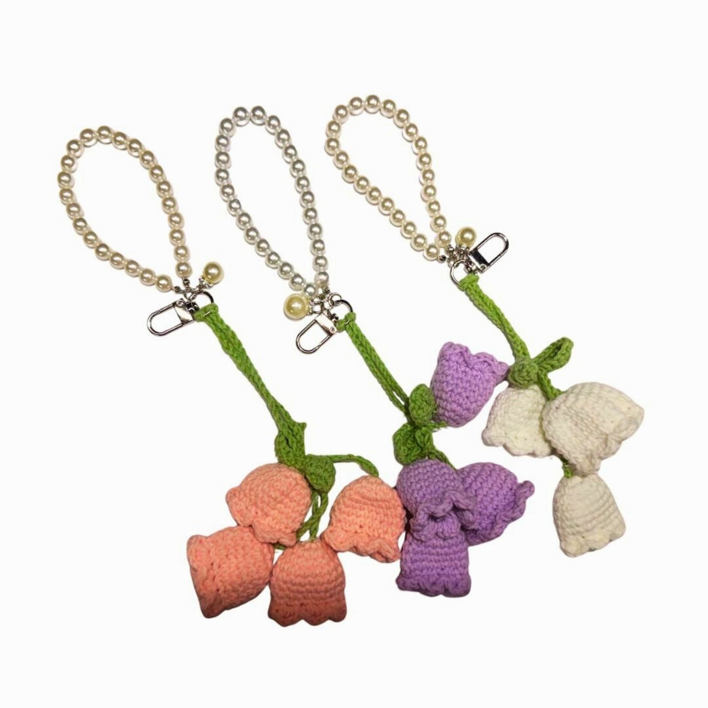 Crochet Flower Purse Charm with Pearl Wristlet – Handmade Floral Bag Charm - Splash of Charm