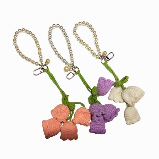 Crochet Flower Purse Charm with Pearl Wristlet – Handmade Floral Bag Charm - Splash of Charm