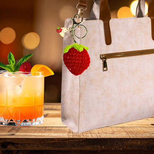 Crochet Strawberry Bag Charm Keychain with Bunny Charm – Cute Purse Accessory - Splash of Charm