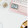 Don’t Shop Adopt vinyl sticker on pink laptop aesthetic setup