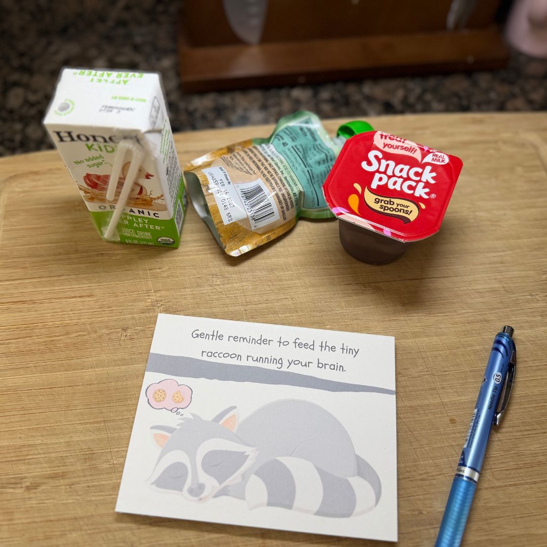 Feed the Tiny Raccoon Running Your Brain Lunch Notes | Encouraging Meal Notes - Splash of Charm