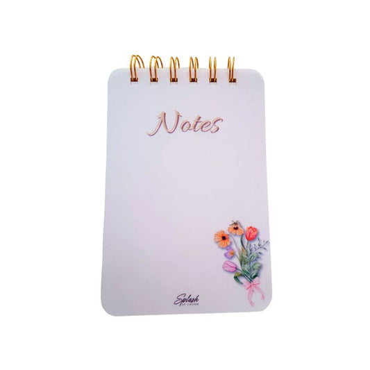 Floral 4x6 Mini Notepad – 100 Page Spiral Notes Pad with Gold Binding - Splash of Charm