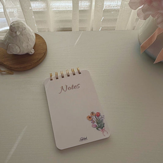 Floral 4x6 Mini Notepad – 100 Page Spiral Notes Pad with Gold Binding - Splash of Charm