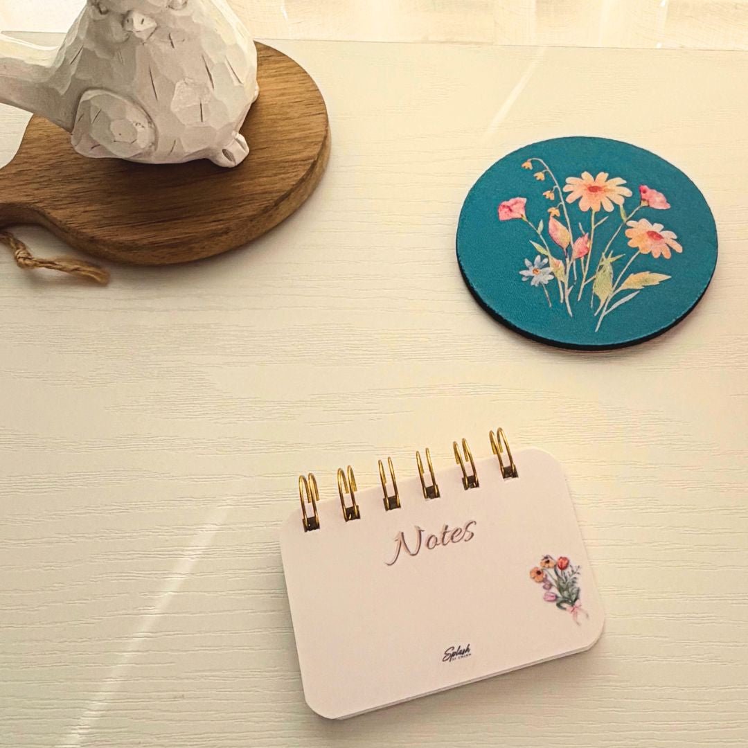 Floral Mini Pocket Notepad – 4x3 Spiral Notes Pad with Gold Binding - Splash of Charm