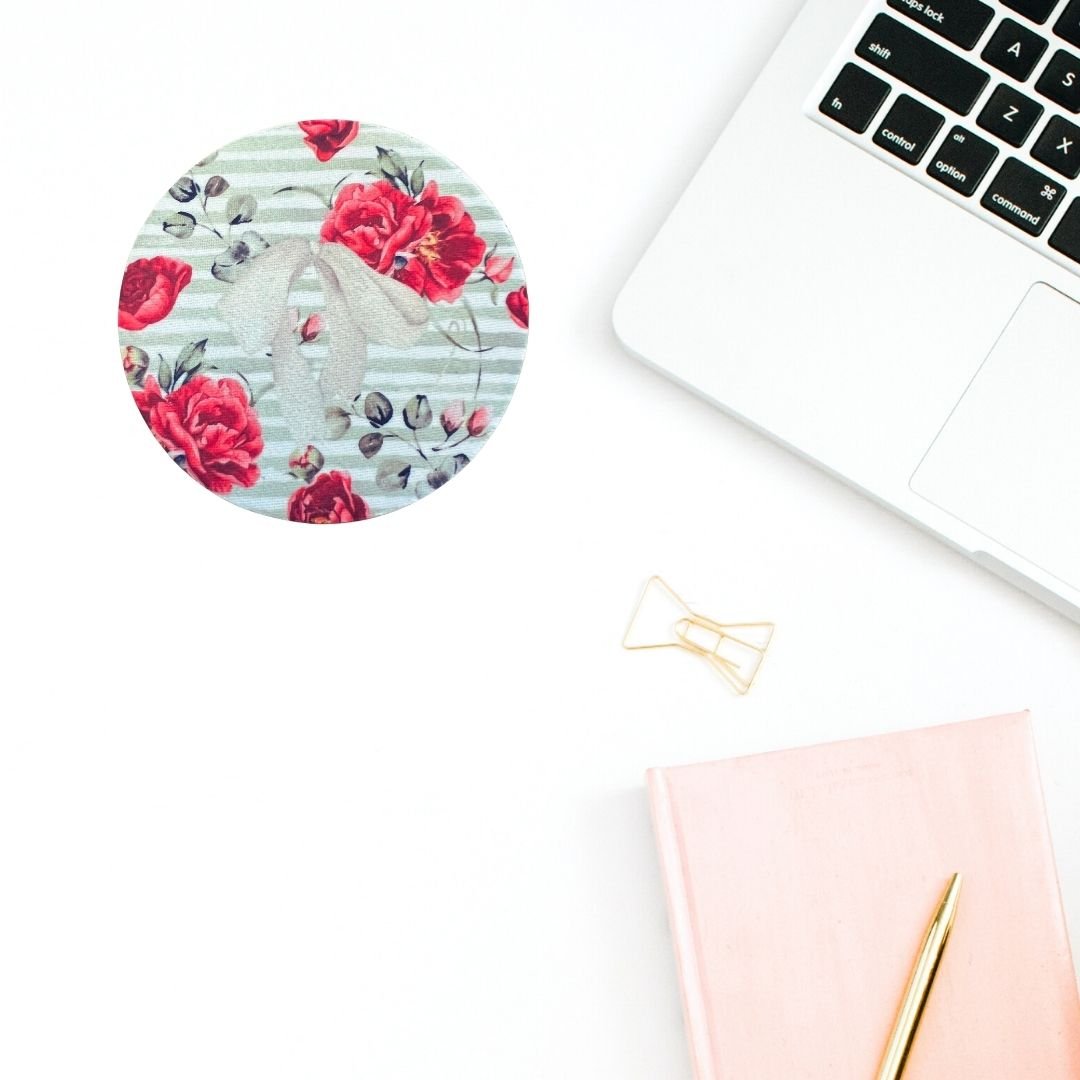 Floral Neoprene Coaster with Cork Bottom – Cute Rose Desk Coaster (4” Round) - Splash of Charm