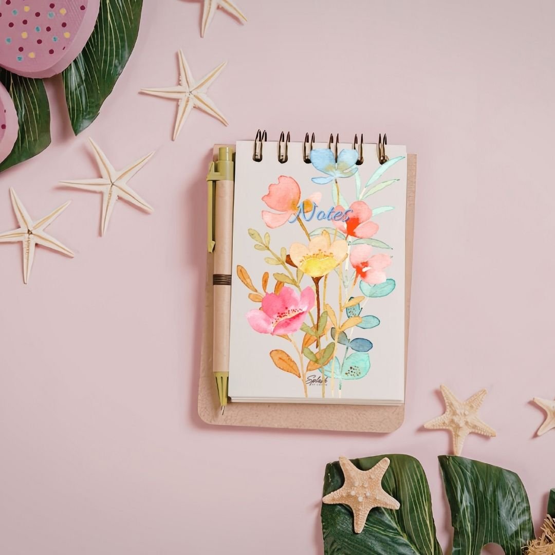 Floral Notes 4x6 Spiral Notepad – Matte Laminated Cover | Rose Gold Coil - Splash of Charm
