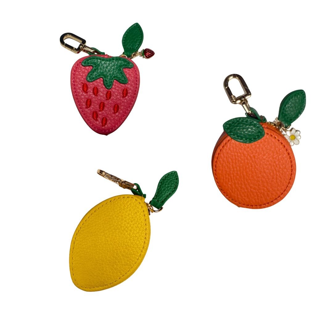 Fruit Coin Purse Keychain Wallet – Strawberry, Lemon & Orange Mini Zip Pouch - Splash of Charm