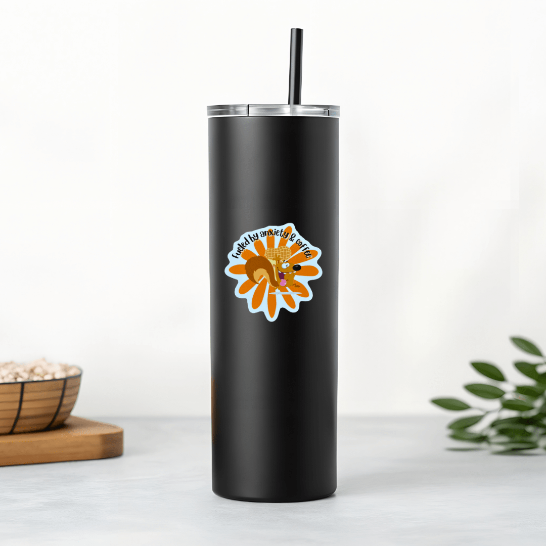 Fueled By Anxiety and Coffee Nutz the Squirrel Flower Sticker – Funny Vinyl Decal - Splash of Charm