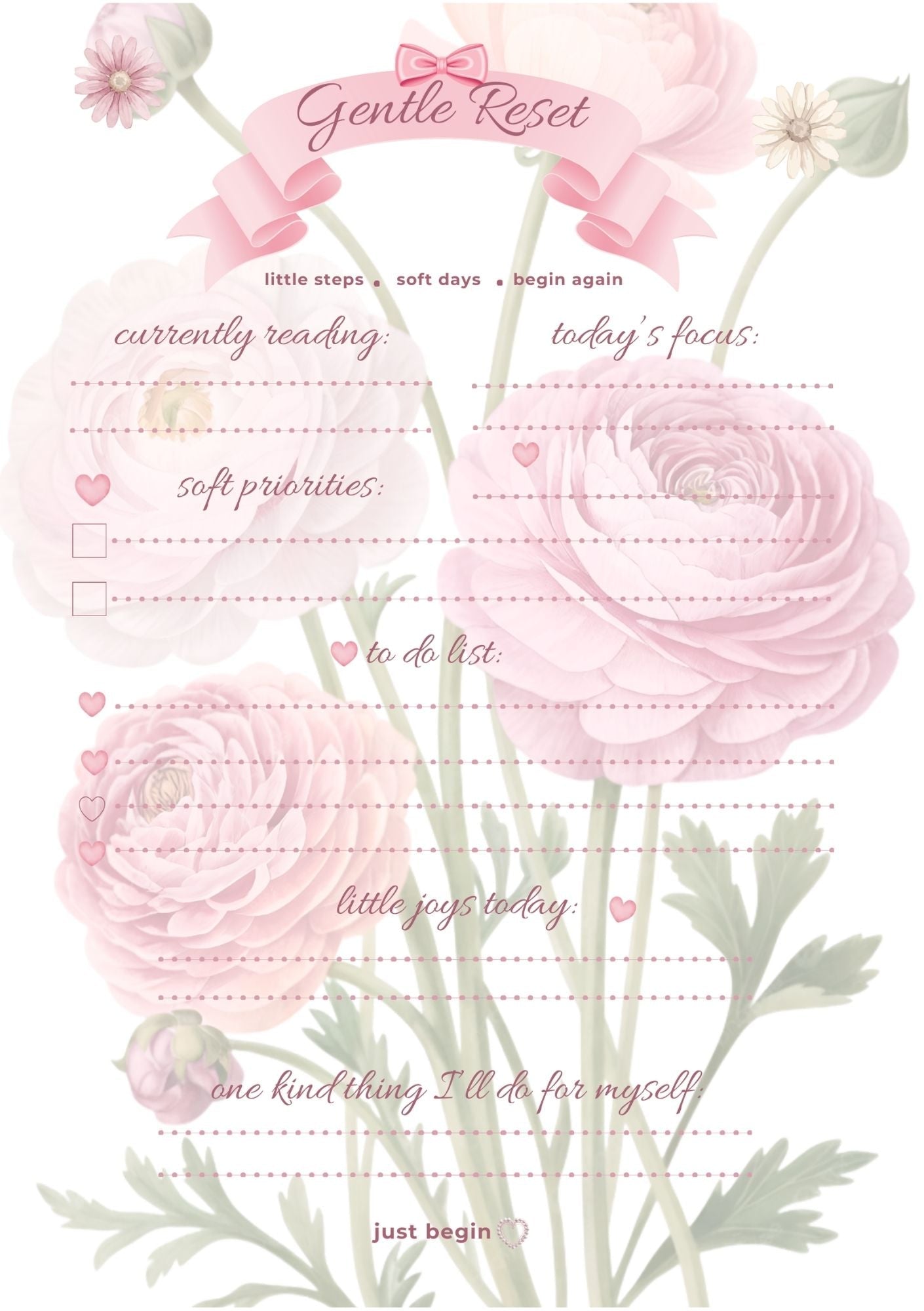 Gentle Reset A5 Notepad | Soft Life Daily Planner Pad (40 Sheets) - Splash of Charm