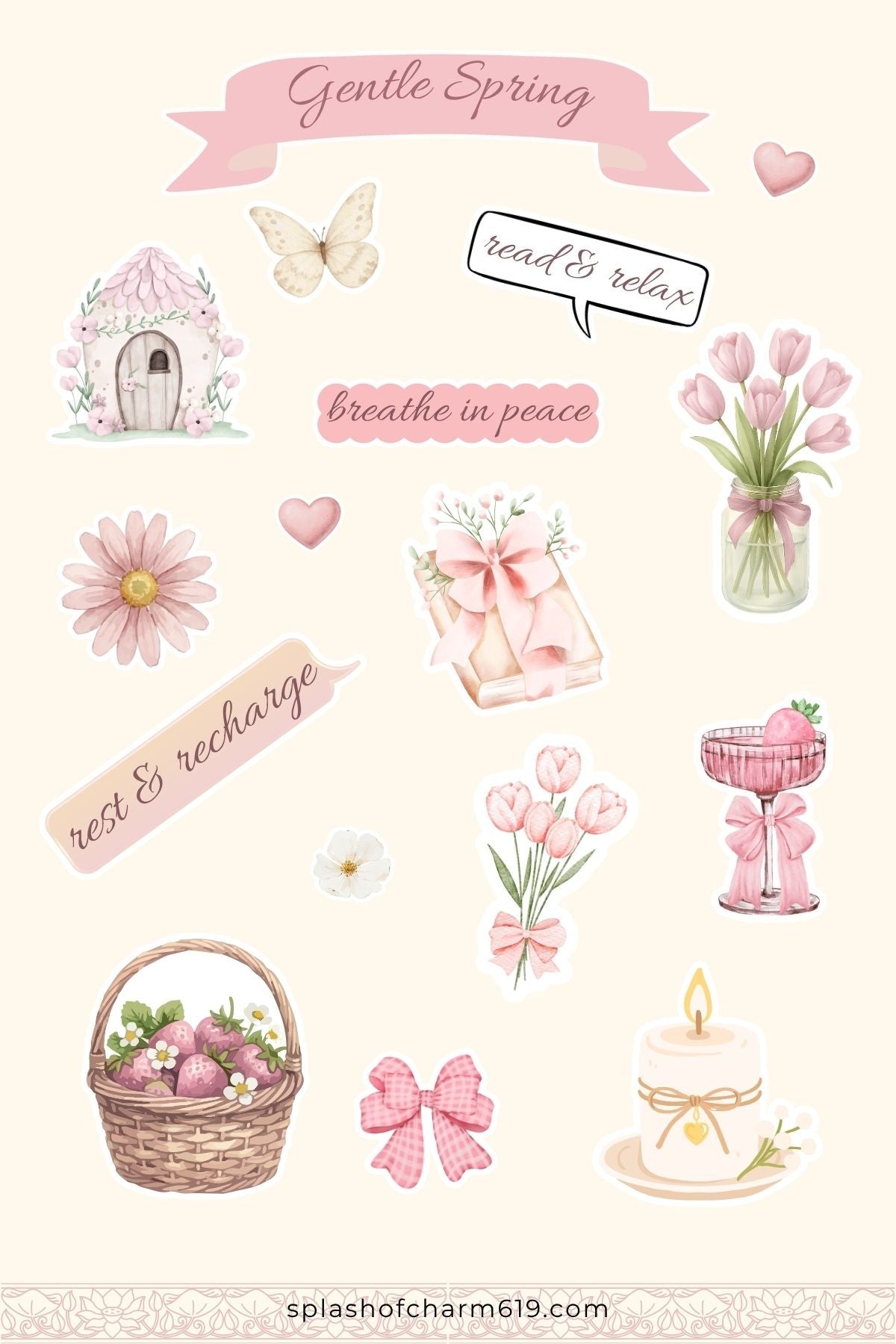 Gentle Spring Sticker Sheet | Soft Aesthetic Planner Stickers (4x6) - Splash of Charm