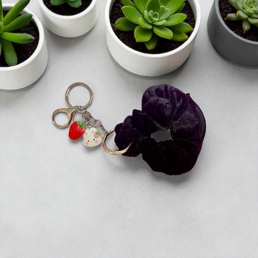 Black Velvet Scrunchie Keychain with Zippered Pocket – Stylish & Functional - Splash of Charm
