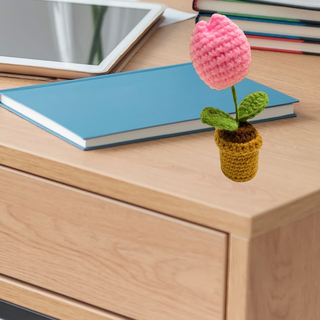 Handmade Crochet Tulip in Mini Pot – Soft Life Desk Decor - Splash of Charm