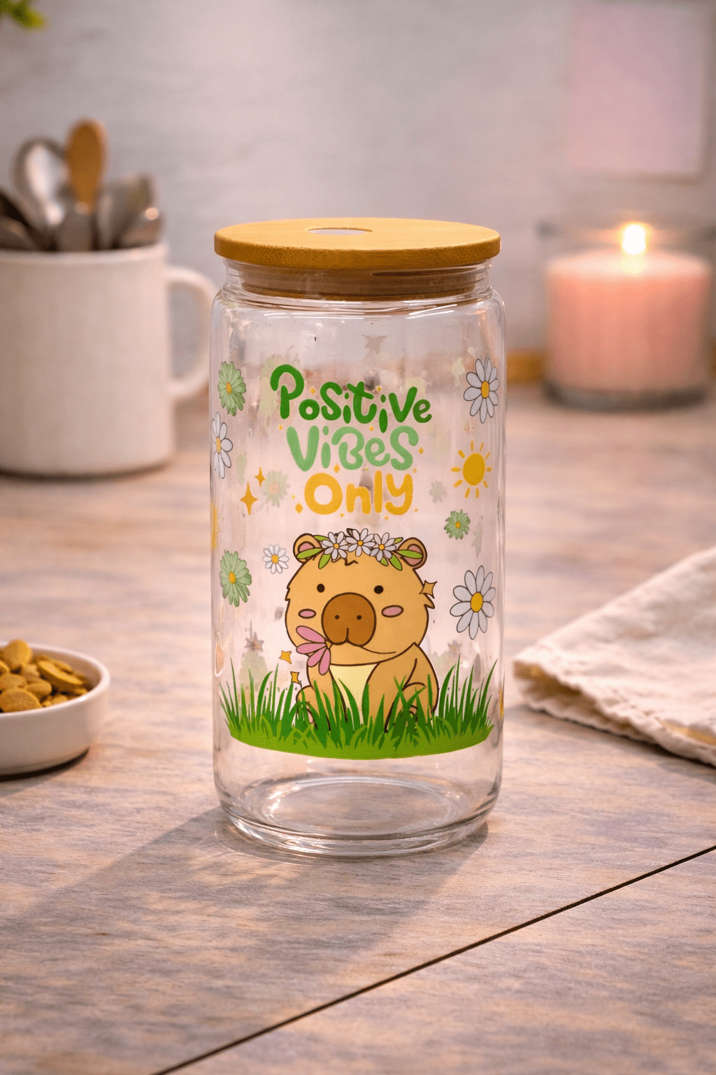Hippie the Capybara Beer Can Glass Tumbler – Chill & Positive Vibe Drinkware - Splash of Charm