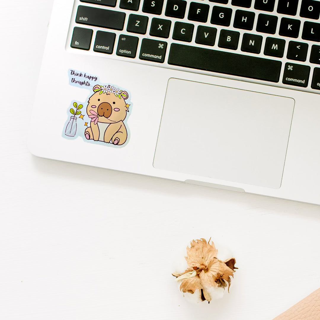 Hippie the Capybara Think Happy Thoughts Sticker – Cute Vinyl Decal - Splash of Charm