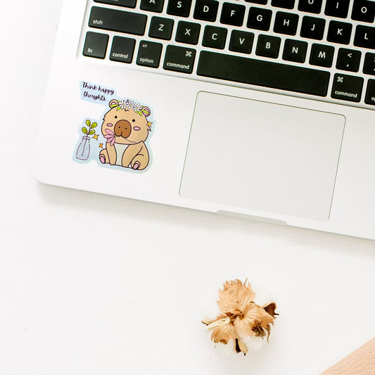 Hippie the Capybara Think Happy Thoughts Sticker – Cute Vinyl Decal - Splash of Charm