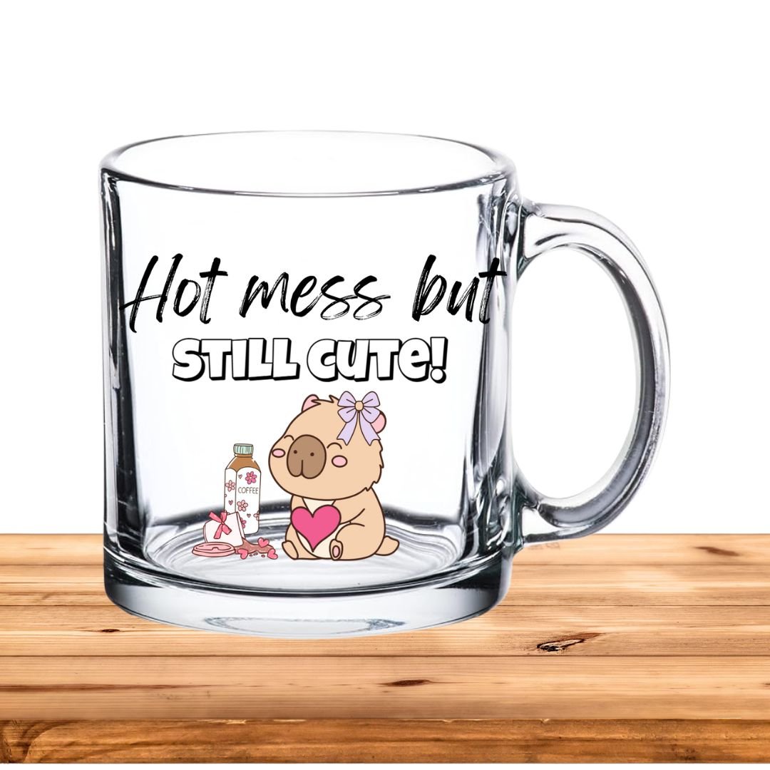 Hot Mess but Still Cute Capybara 13 oz Glass Mug – Minimalist Design - Splash of Charm