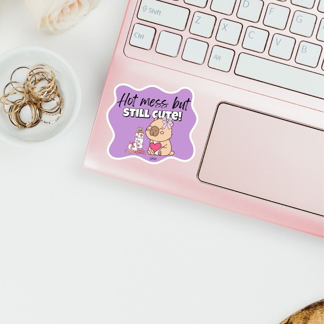 Hot Mess But Still Cute Capybara Sticker – Funny Aesthetic Laptop Sticker - Splash of Charm