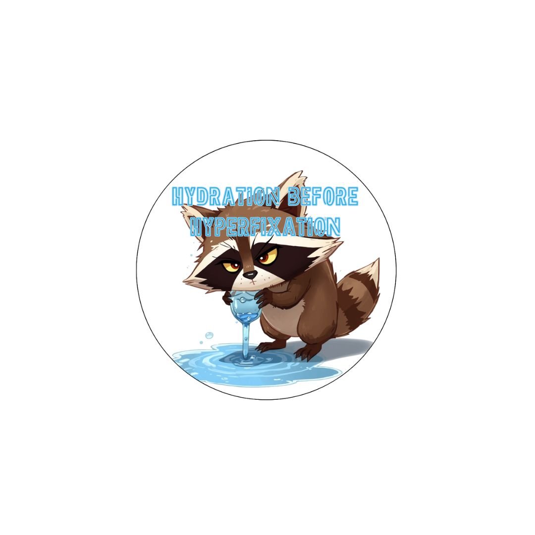 Hydration Before Hyperfixation Raccoon Desk Coaster - Splash of Charm