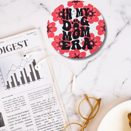 In My Dog Mom Era Pink Floral Coaster | Cute Dog Mom Gift & Aesthetic Desk Décor - Splash of Charm