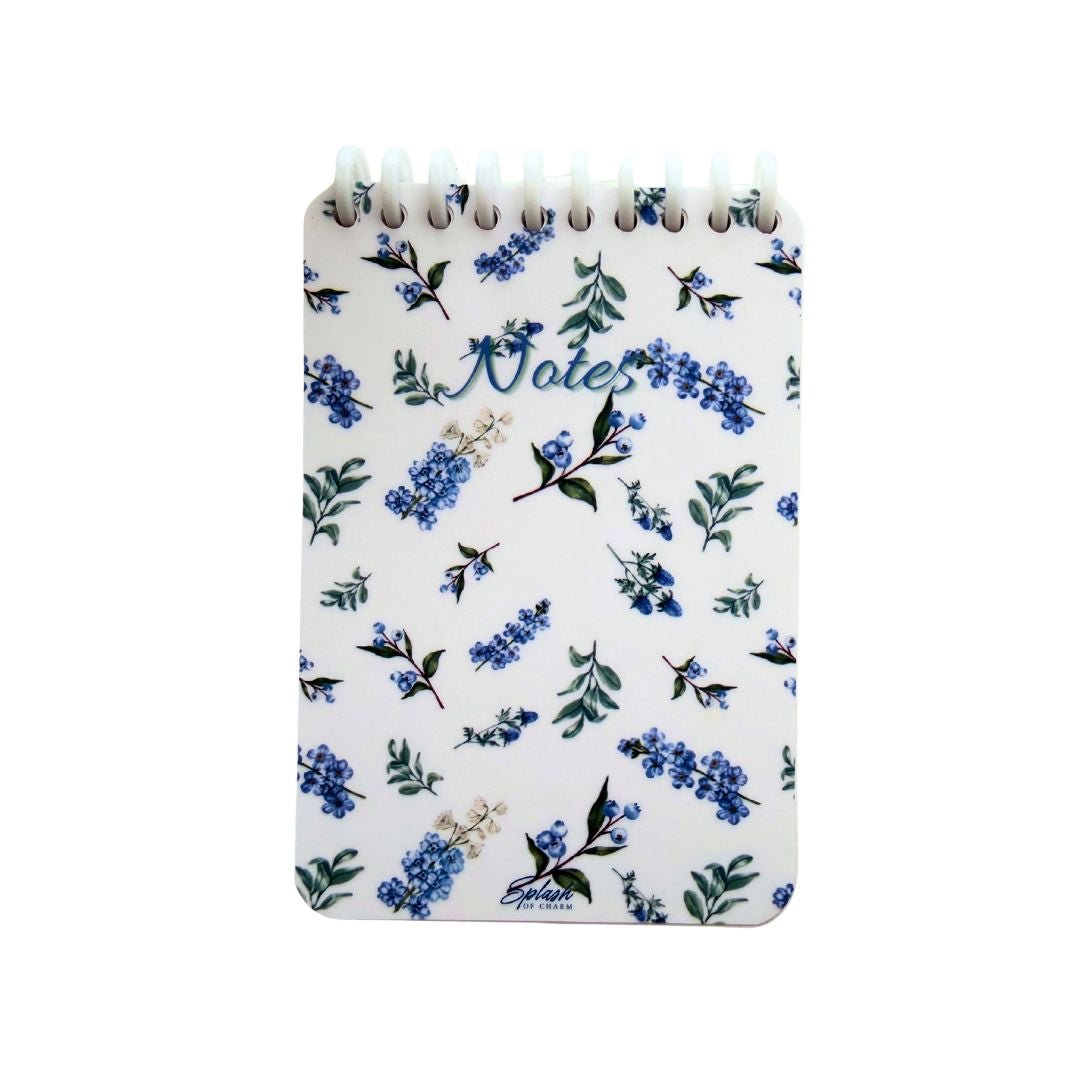 Lavender floral notes notepad with botanical cover design and refillable spiral binding