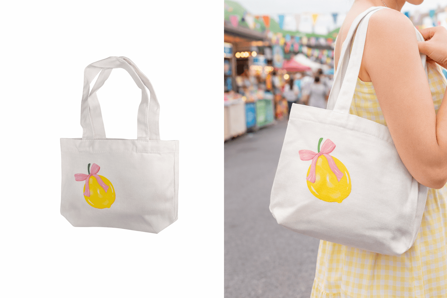 Lemon Bow Canvas Mini Tote Bag | Coquette Festival Everyday Carry - Splash of Charm
