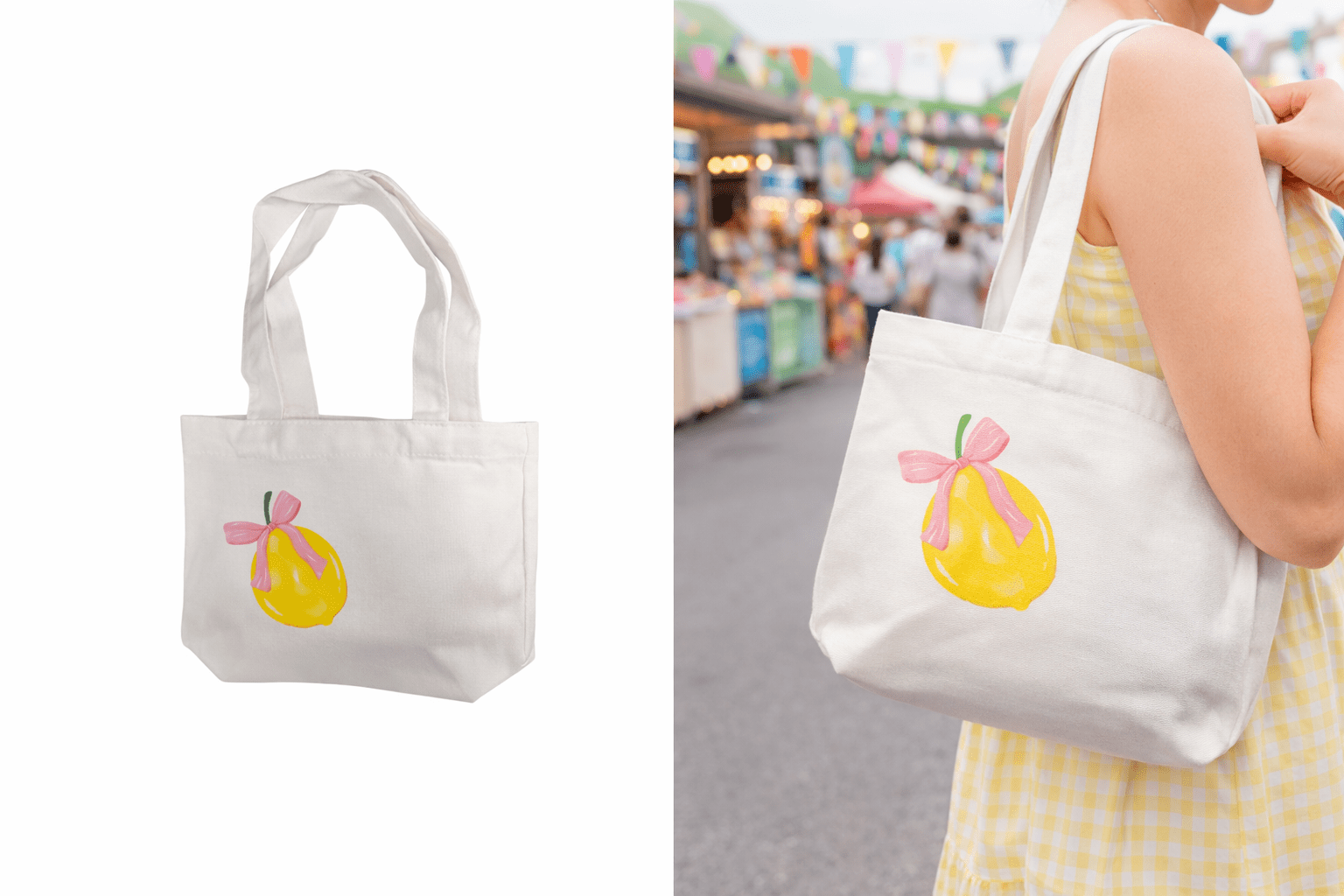 Lemon Bow Canvas Mini Tote Bag | Coquette Festival Everyday Carry - Splash of Charm